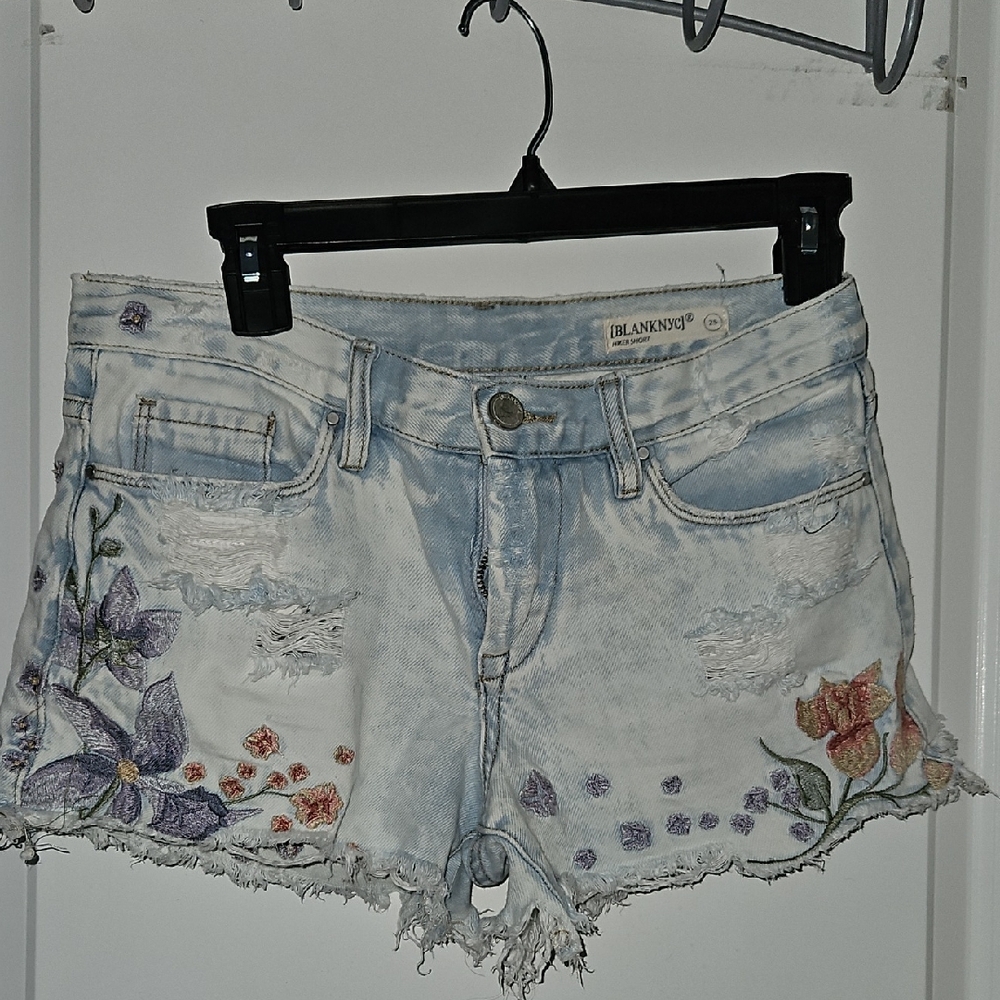 Blank NYC Women's Embroidered Jean Shorts - Light Blue Womens 25 Waist
